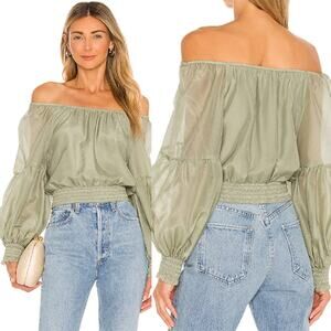 NEW Alice + Olivia Azalea Peasant Off-The-Shoulder Top Women's Sage Size: XS
